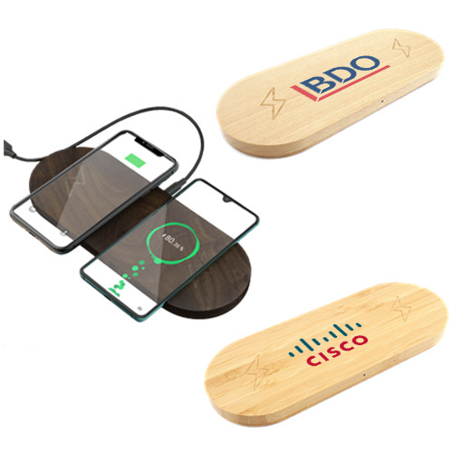 Personalised two coil wood wireless charger