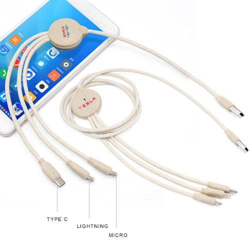 promotional wheat straw 3 in 1 charging cable